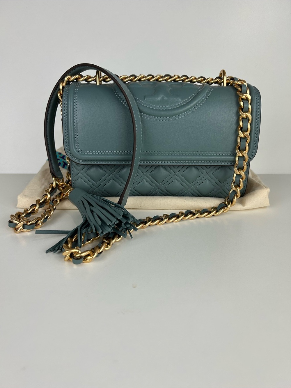 TORY BURCH FLEMING BLUE GRAY SHOULDER CROSSBODY BAG PURSE